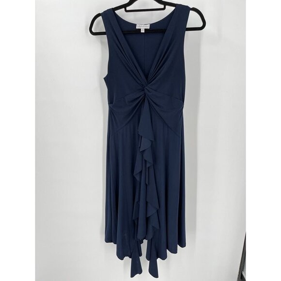 Neiman Marcus Cocktail Dress Ruffle Front Knot Draped V-Neck Sleeveless  Size 10 - Picture 1 of 16